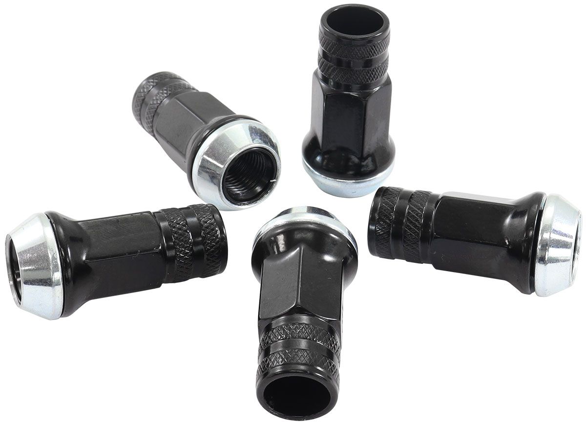 Acorn Long Open Black Wheel Nuts - M12 x 1.25mm Pack of 5, 60 Degree Taper