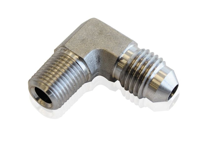 Aeroflow Stainless Steel 90° NPT Male to AN Fitting 1/8" NPT to Male -3AN