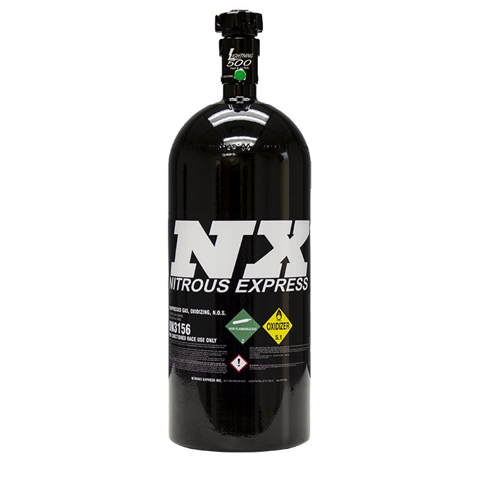 Nitrous Express Nitrous Bottle, 10 lbs, Aluminum, w/ Lightning 500 Valve, -6 Bottle Nipple, 6.89 Dia. x 20.19 Tall, Black, Each