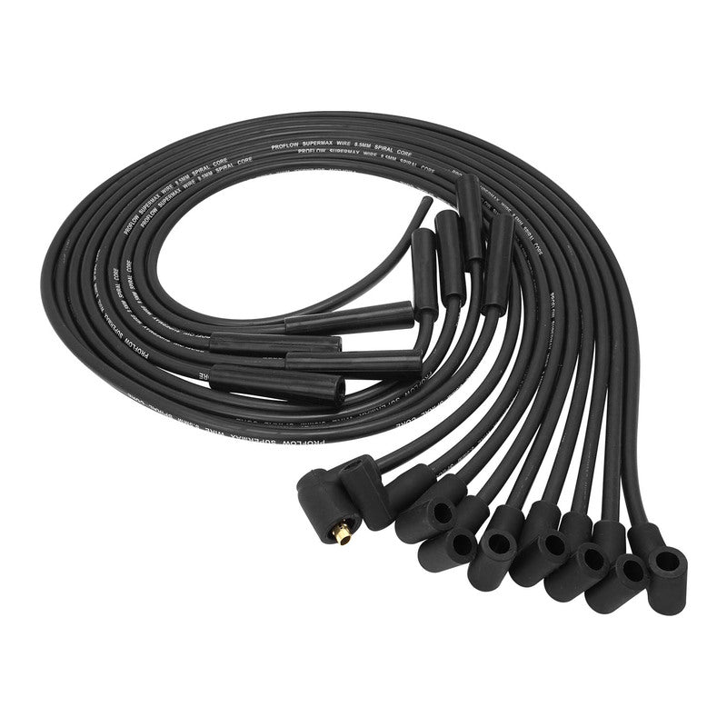 Proflow SuperMax Wire, Ignition Lead Kit, 8.5mm Spiral Core, Black, Dual Fit Straight & 90 Deg Plug, Hei & Socket Cap, Universal, V8 with Separator Se