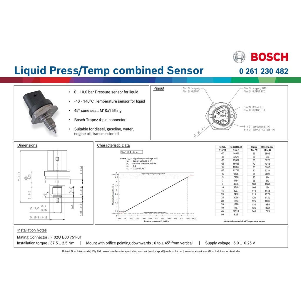 2030PSI (140Bar) Bosch Pressure Sensor