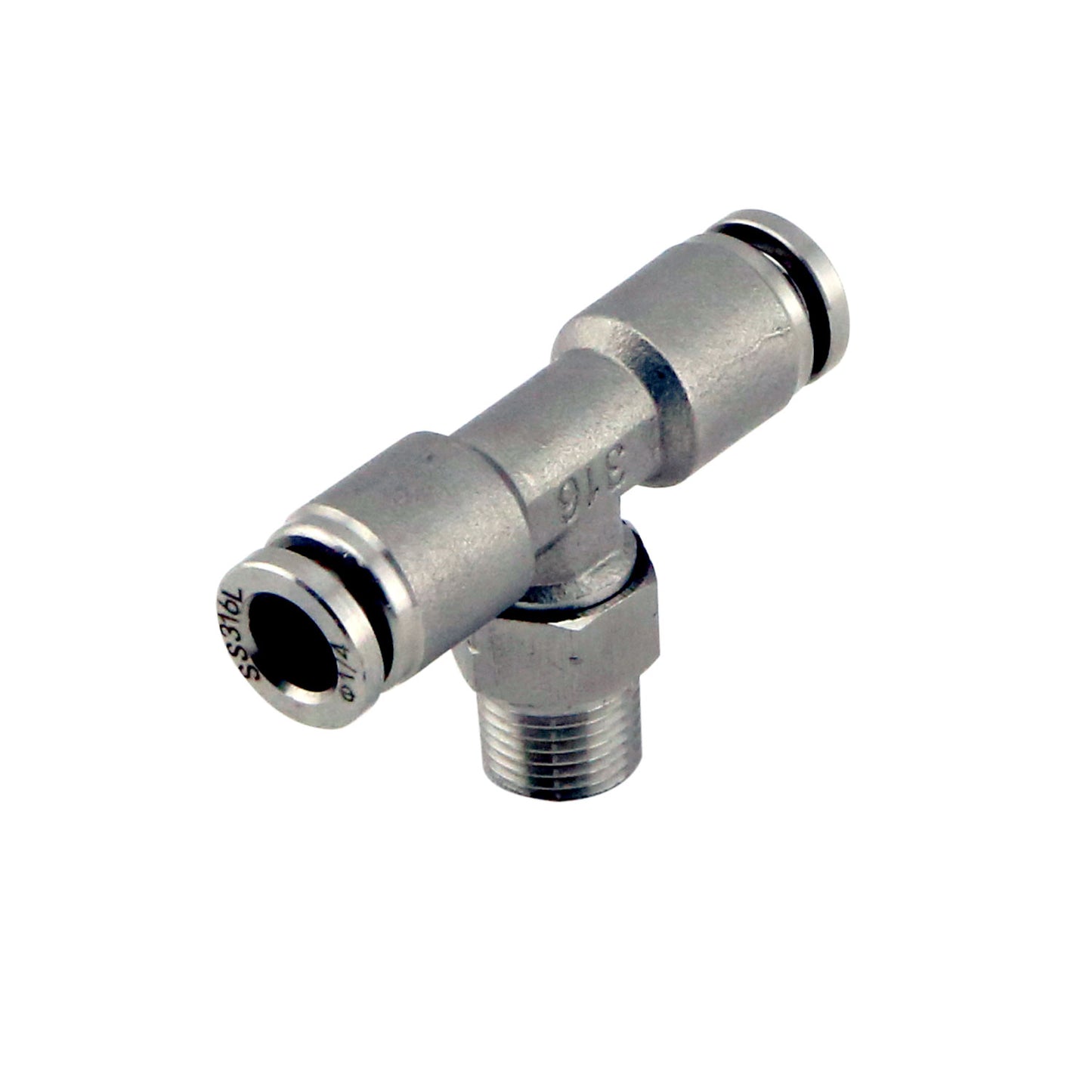 1/8″ NPT Tee Pushloc Fitting – SS – 1/4″