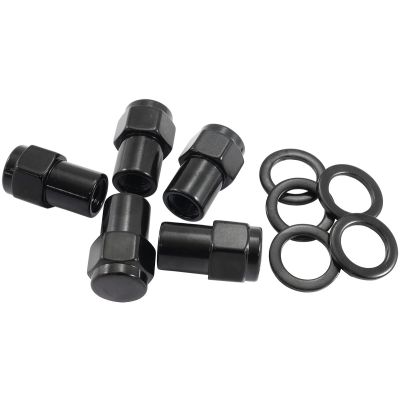 0.550" Shank Closed Black Wheel Nuts - 1/2-20" Pack of 5, Washer Seat with Shank