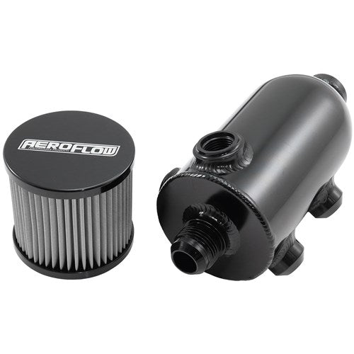 Universal Breather Tank - Black Dual -8 ORB Ports & Stainless Steel Breather