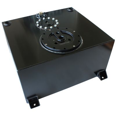 Aluminium 76 Litre (20 Gal) Fuel Cell Flat Bottom Triple 60mm Pump Hanger & Fuel Sender - Black