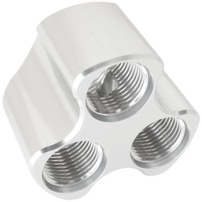 Aeroflow 4 Port Inline Distribution Block - Blue Finish 3 x -8 ORB Ports, 1 x -10 ORB Port