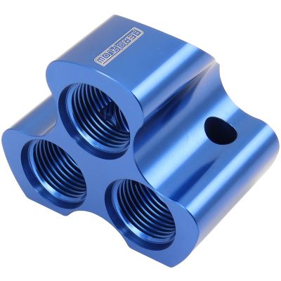 Aeroflow 4 Port Inline Distribution Block - Blue Finish 3 x -10 ORB Ports, 1 x -12 ORB Port