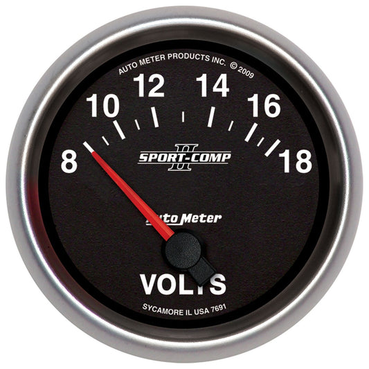 Sport-Comp II Voltmeter Gauge 2-5/8", Short Sweep Electric, 8-18 volts