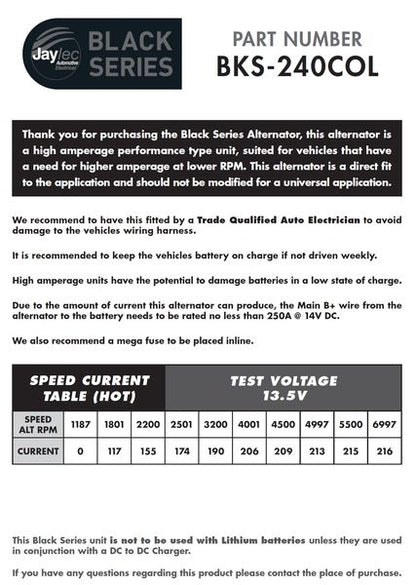 ALT 12V 240A, HOLDEN COLORADO, RG, W/- LWN, LWH, LVN 2.8L