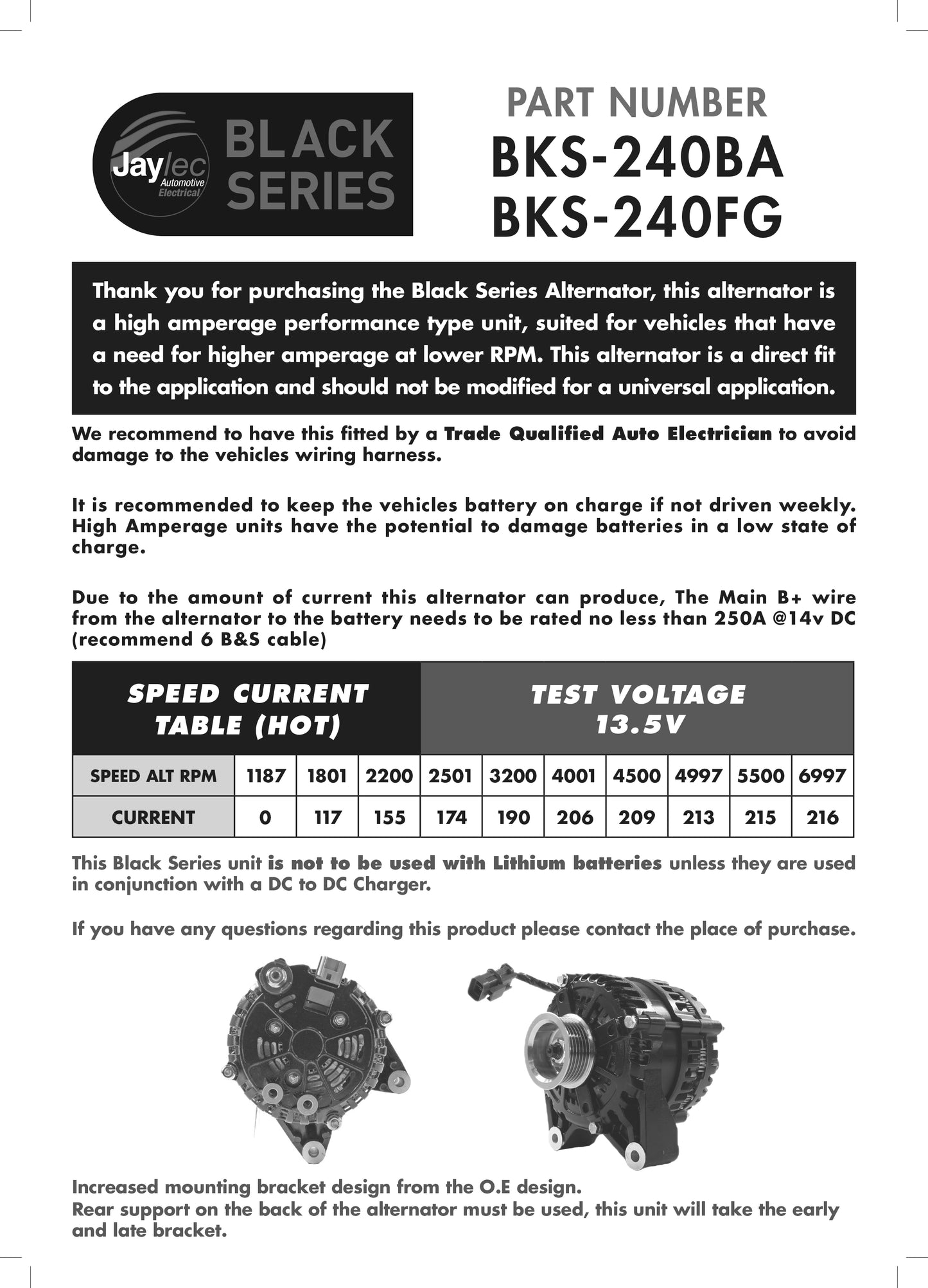 ALT 12V 240A, FORD FALCON AU II, III, BA FALCON W/- 6CYL