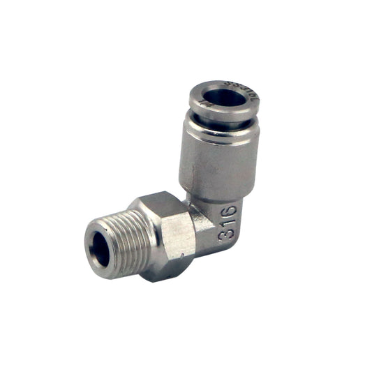 1/8″ NPT 90º Pushloc Fitting – SS – 1/4″